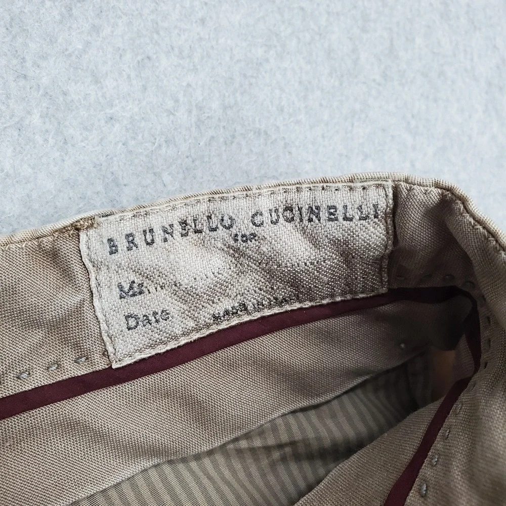 Brunello Cucinelli Men Pants 54 Brown Linen Dress Coastal Italian Fit 28